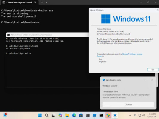Microsoft Defender-də “RedSun” adlı təhlükəli zero-day zəifliyi aşkarlanıb